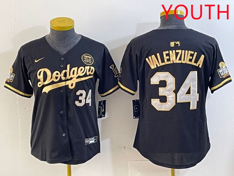 Youth Los Angeles Dodgers #34 Valenzuela Black Gold 2025 Nike MLB Jersey style 414->women mlb jersey->Women Jersey